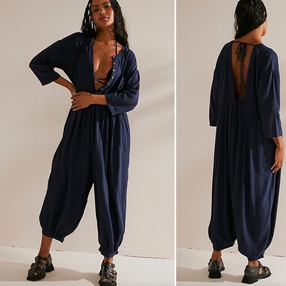 Free People Pants - Free People Calsi Button Pleated Jumpsuit, Size Large (v)